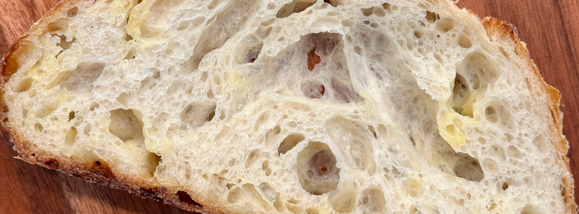 Close-up of sourdough crumb texture